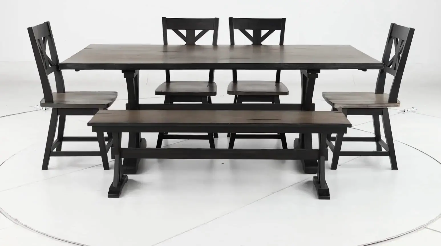 Orlando Farmhouse Sand and Black 6 Piece Dining Set with Bench-5
