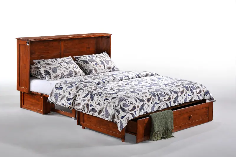 Clover Cherry Brown Queen Murphy Cabinet Bed