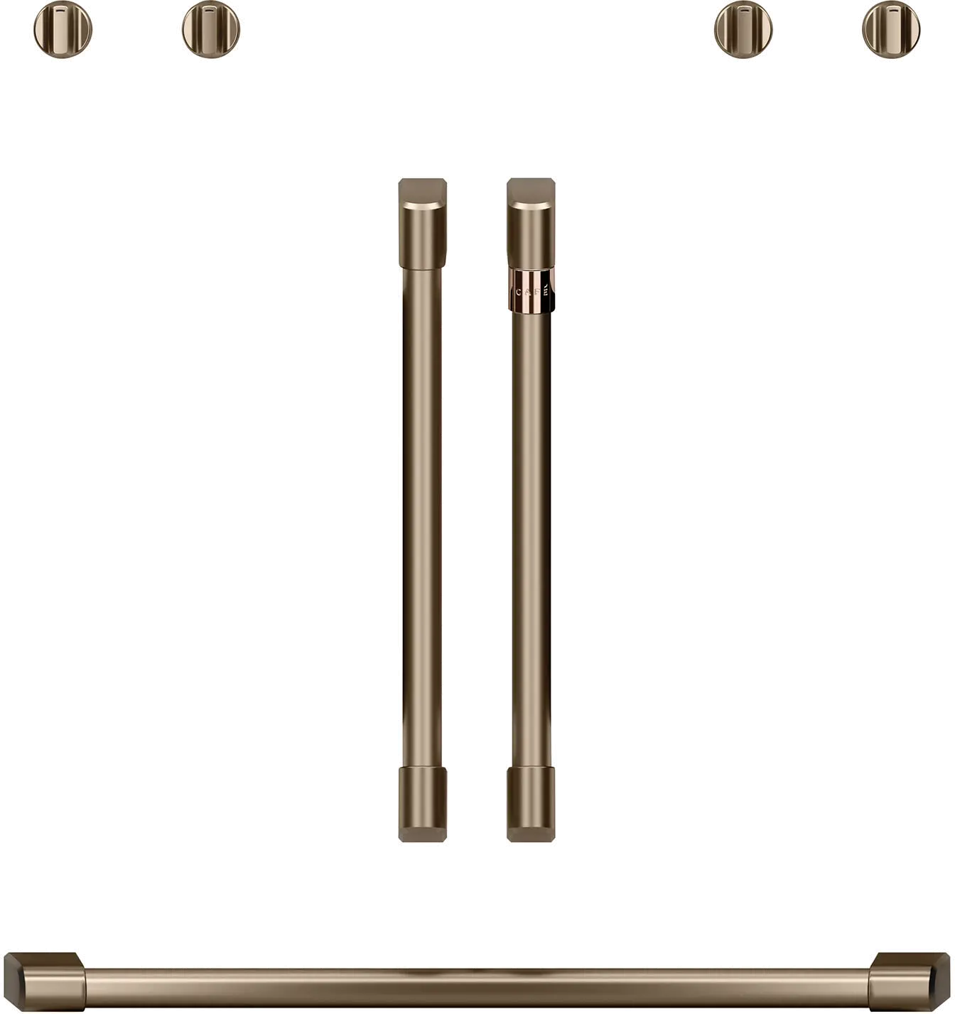 CXWDFHKPMBZ Cafe Brushed Bronze Bar Handle and Knob Kit for French Door Double Wall Oven-1