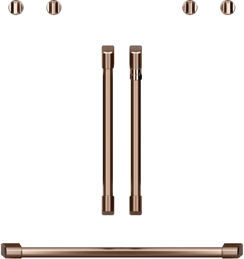 Cafe Brushed Copper Bar Handle and Knob Kit for French Door Double Wall Oven