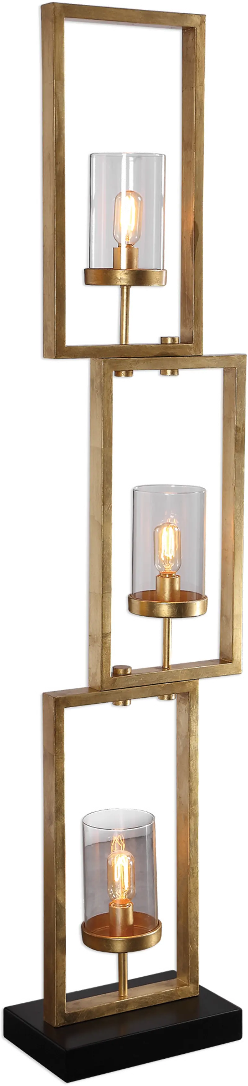 Antique Gold Staggered Steel Rectangles Floor Lamp