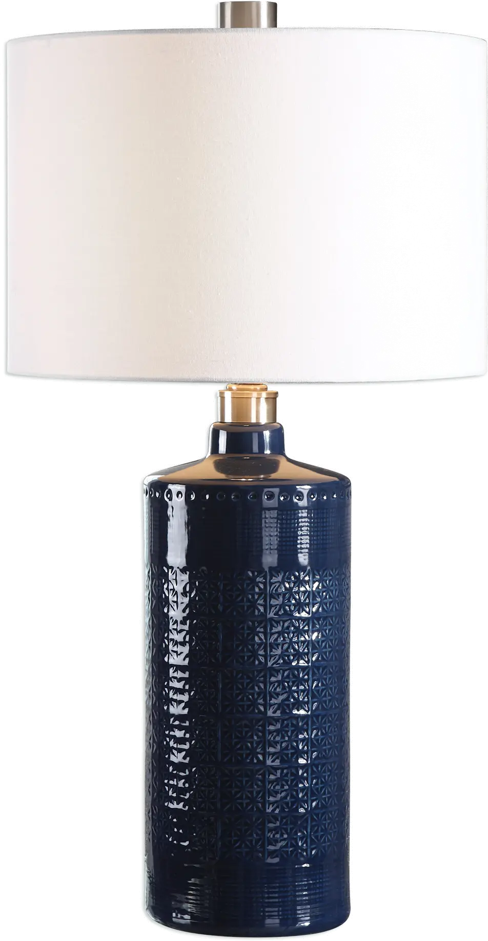 Royal Blue Ceramic Table Lamp with Nickel Plated Details-1