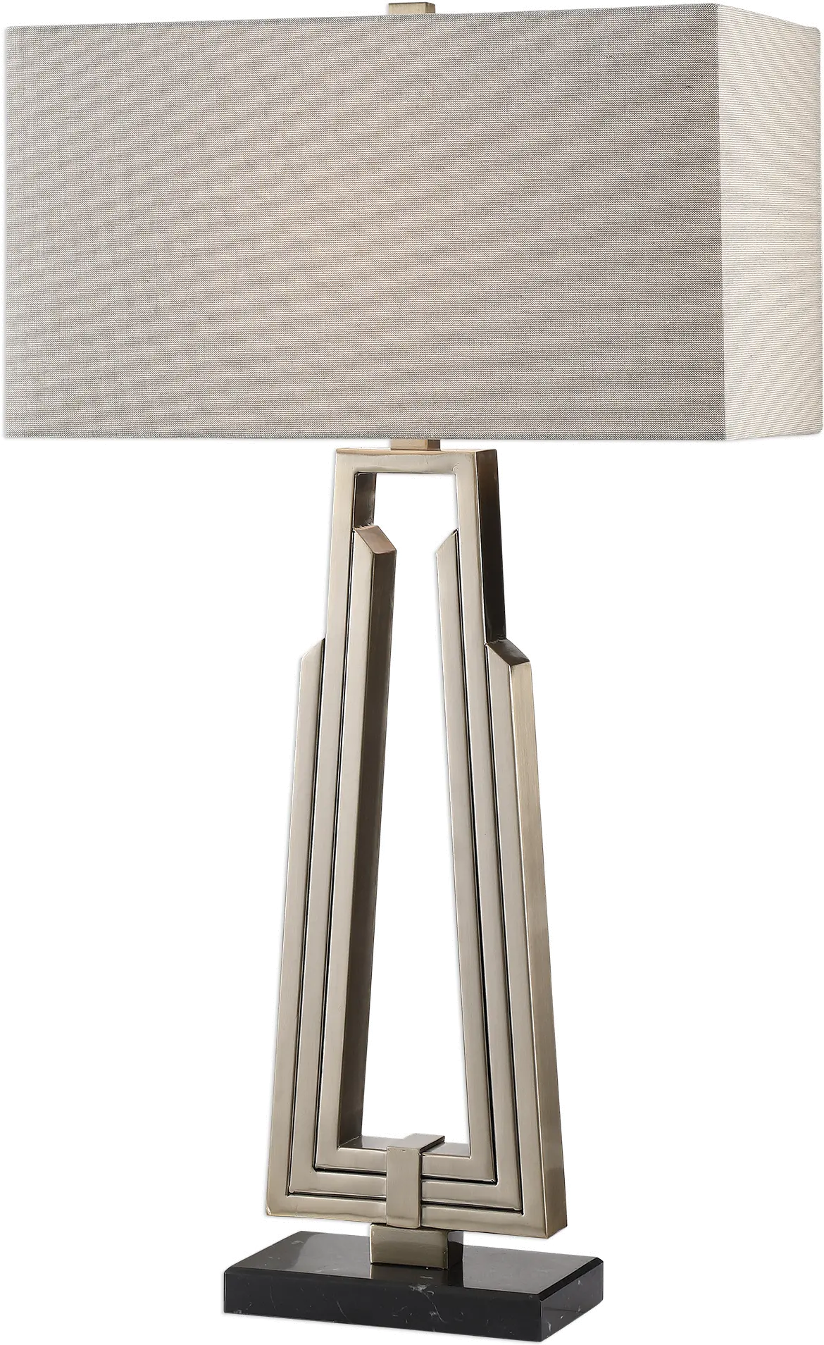 Mid Century Modern Antique Nickel Table Lamp with Black Marble Foot-1