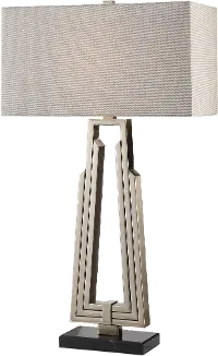 Mid Century Modern Antique Nickel Table Lamp with Black Marble Foot