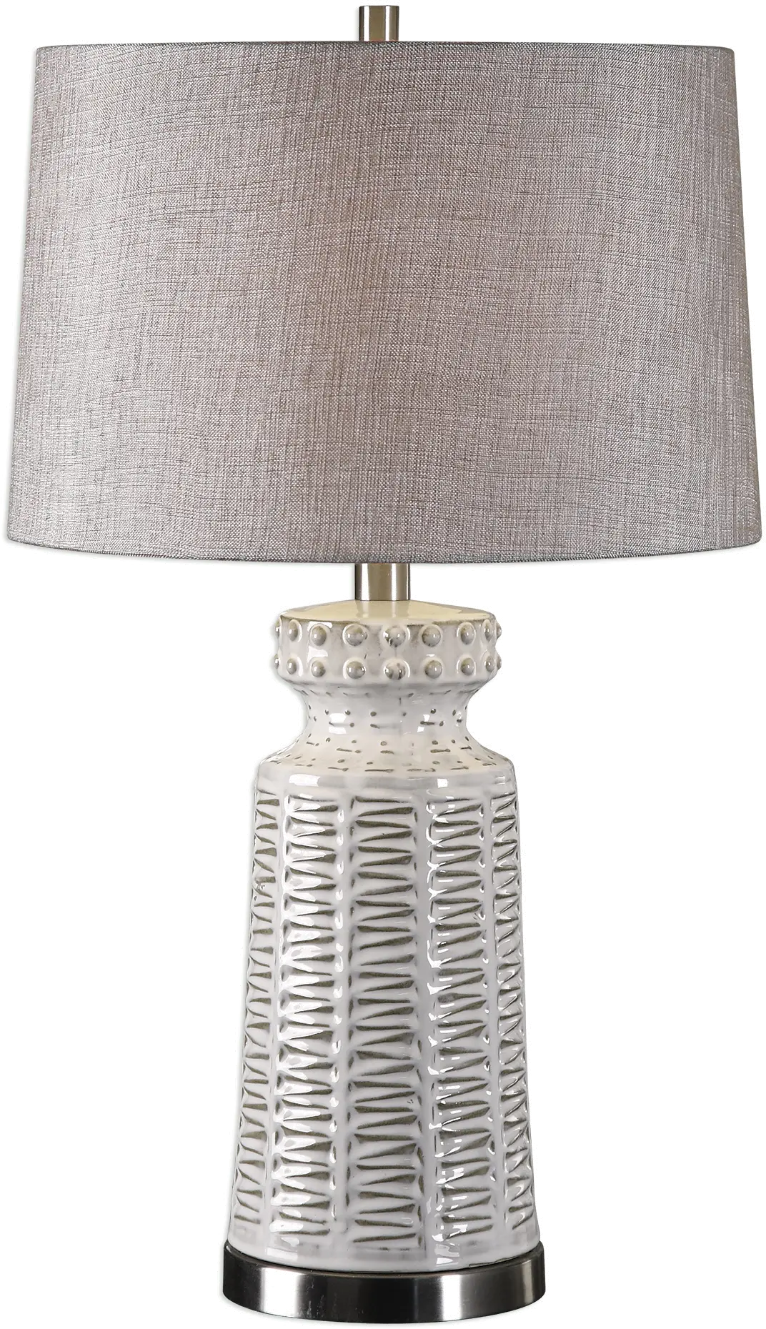 Distressed and Glossed White Glaze Ceramic Table Lamp-1