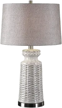 Distressed and Glossed White Glaze Ceramic Table Lamp
