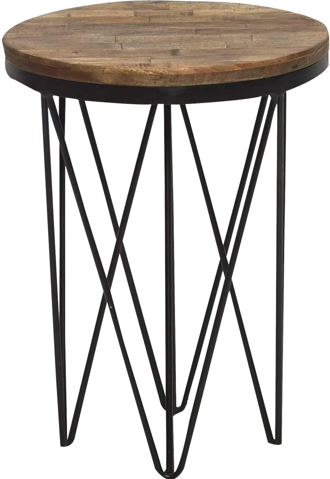 Aubrey Reclaimed Wood Round End Table with Hairpin Metal Legs-1