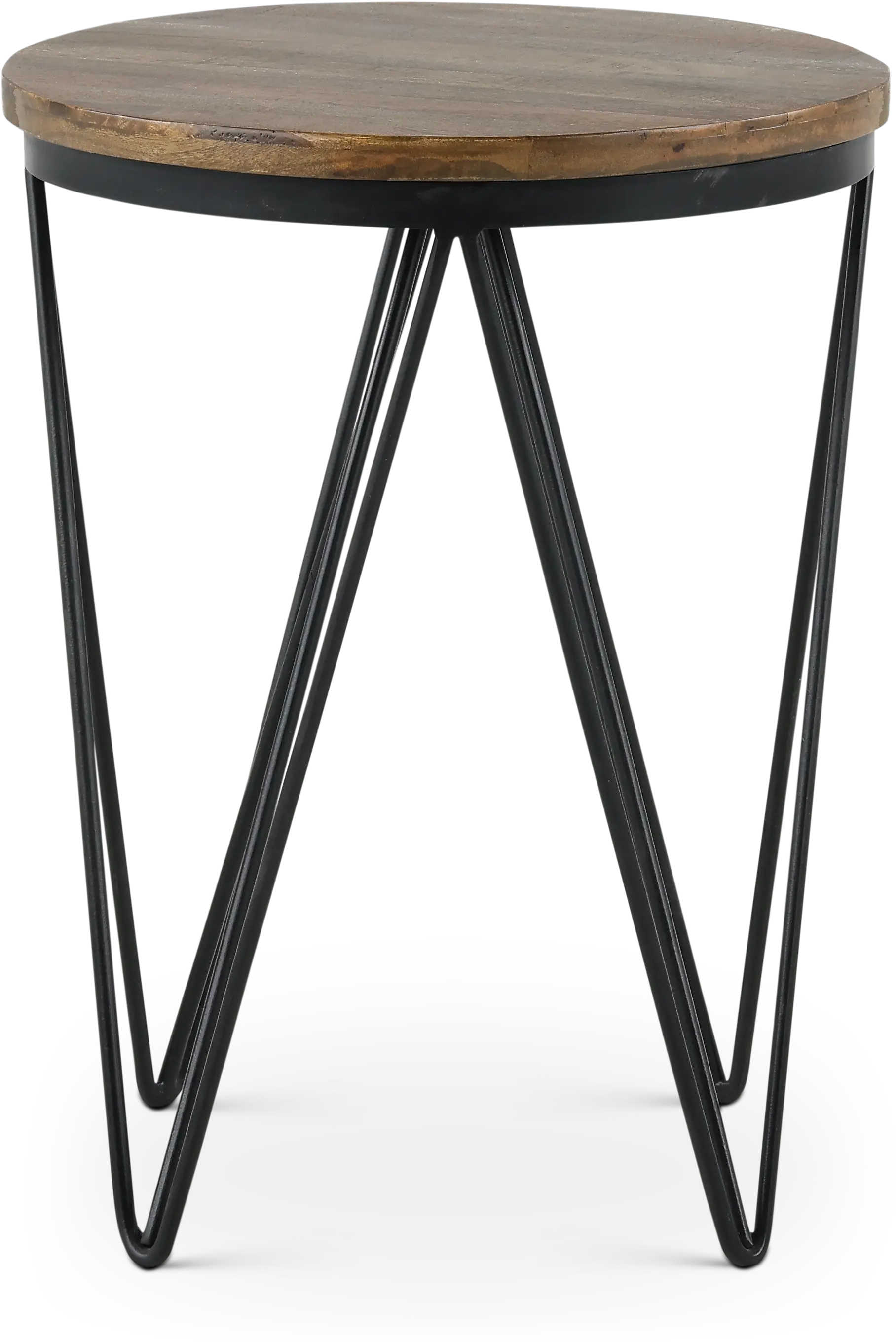 Aubrey Reclaimed Wood Round End Table with Hairpin Metal Legs-4