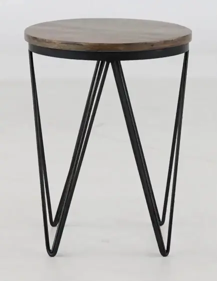 Aubrey Reclaimed Wood Round End Table with Hairpin Metal Legs-5