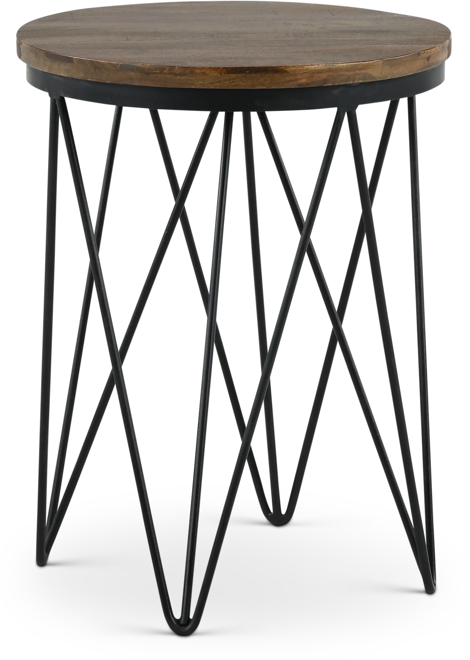 Aubrey Reclaimed Wood Round End Table with Hairpin Metal Legs-7