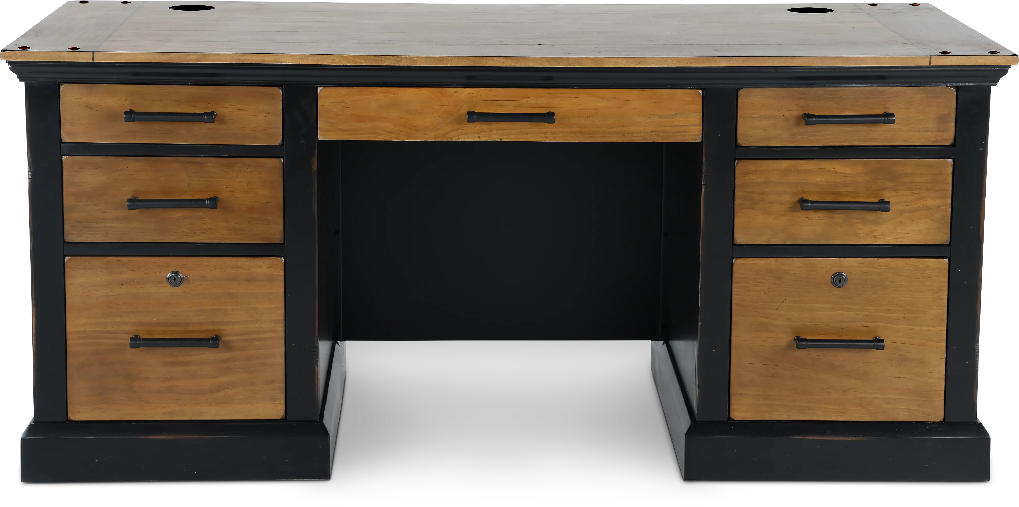 Toulouse Brown and Black Double Pedestal Desk-1
