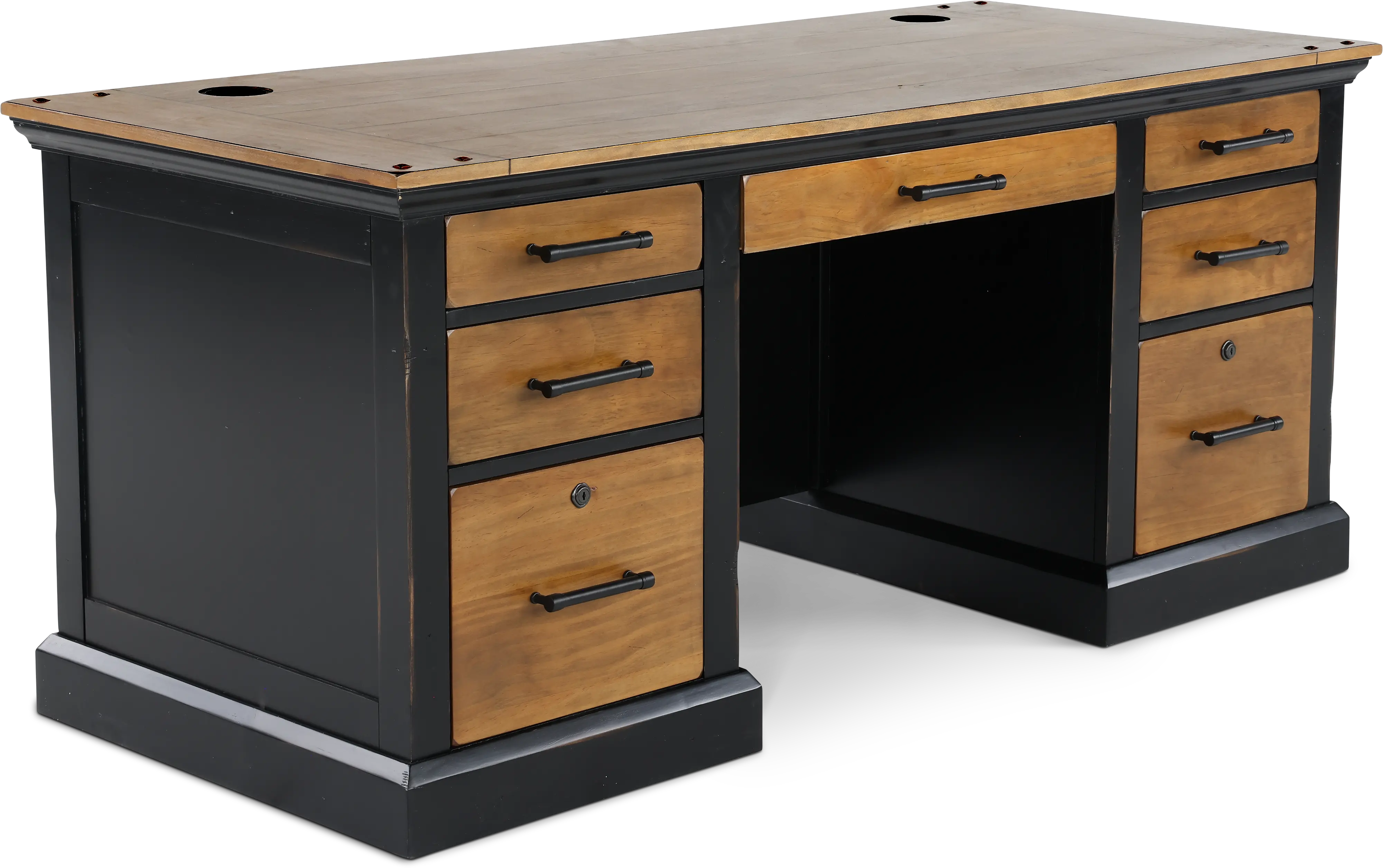 Toulouse Brown and Black Double Pedestal Desk-2