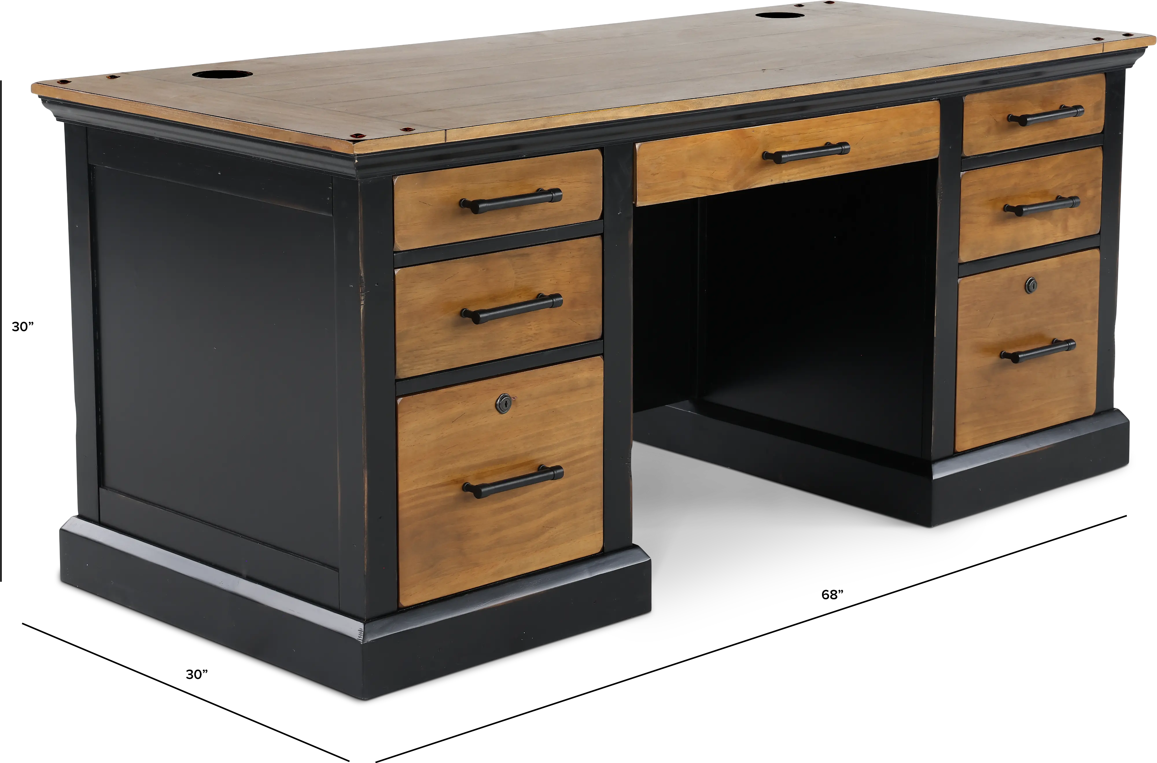 Toulouse Brown and Black Double Pedestal Desk-3