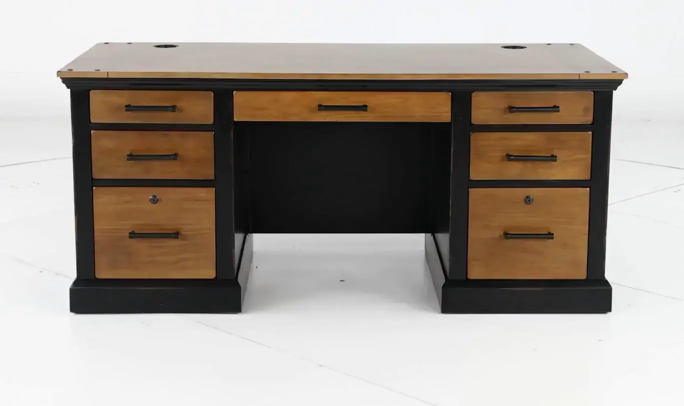 Toulouse Brown and Black Double Pedestal Desk-5