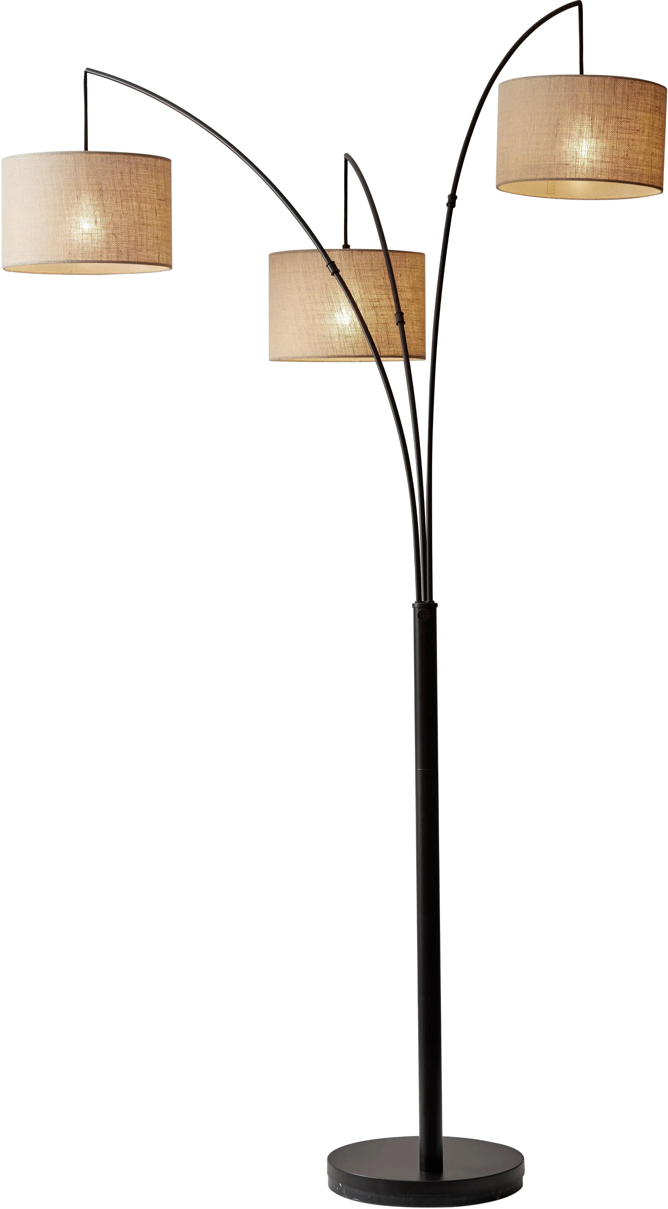 Antique Bronze Arc Floor Lamp with Burlap Shades-1