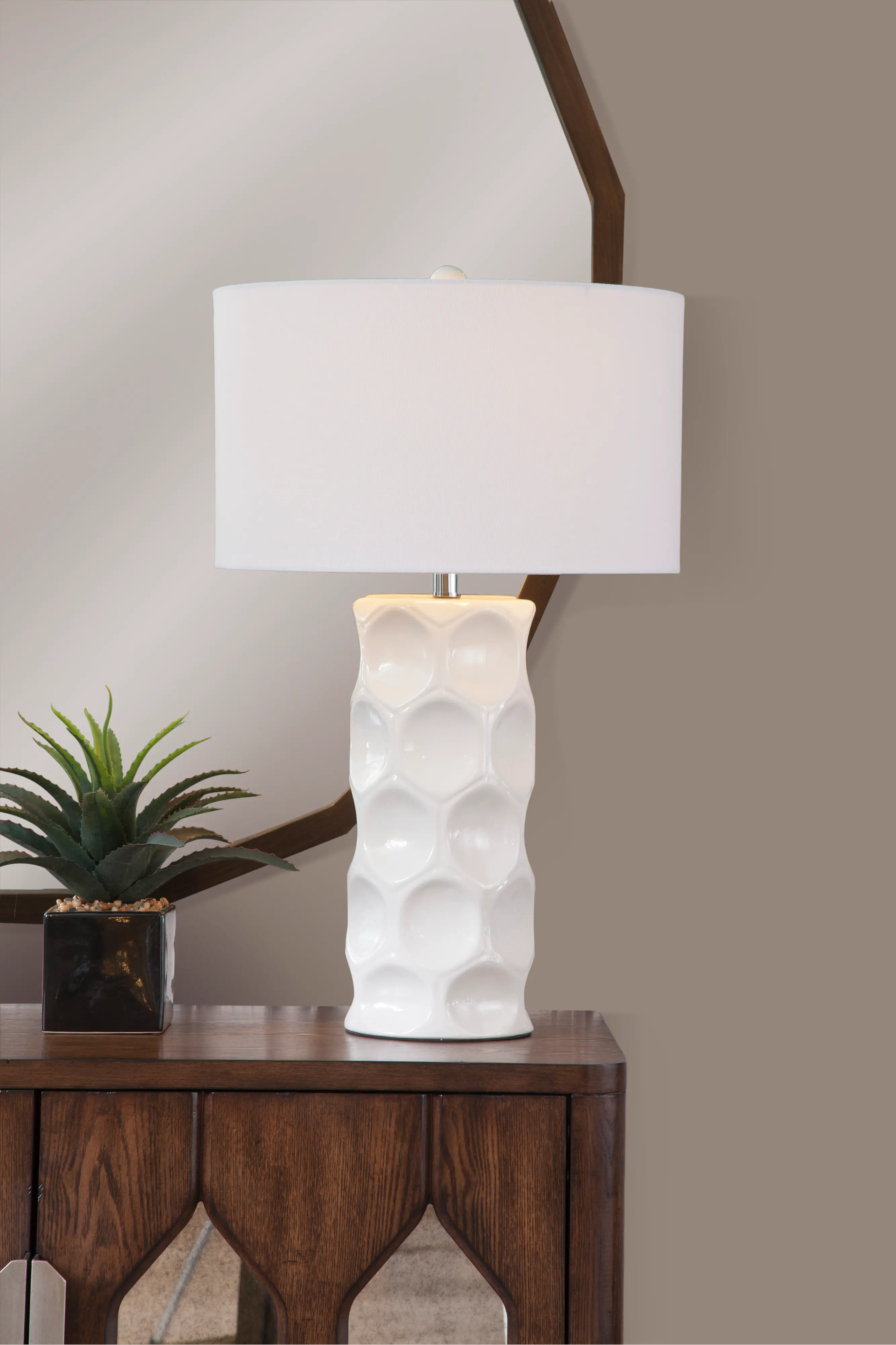 Cream Ceramic Table Lamp with Cavities - Cassidy-1