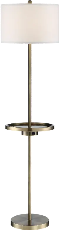 Antique Brass Floor Lamp with Tray, USB and Outlet