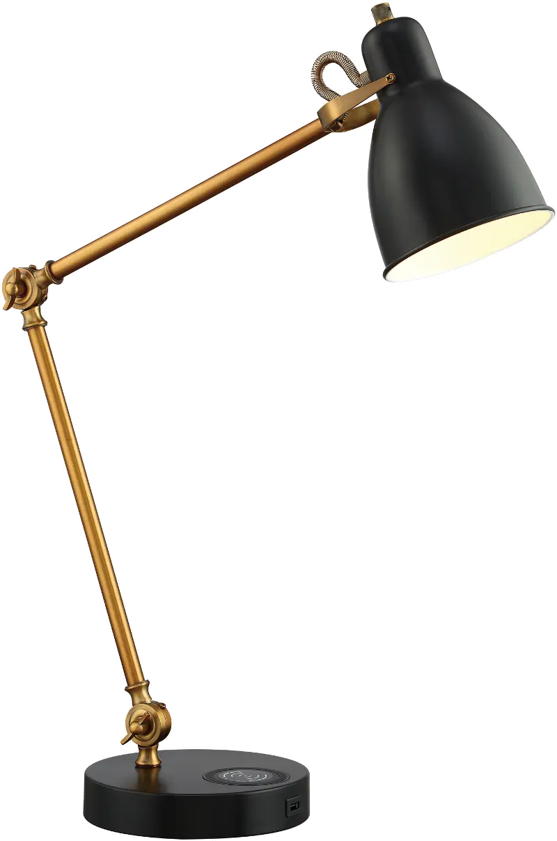 Antique Bronze and Black Desk Lamp with Wireless Charging