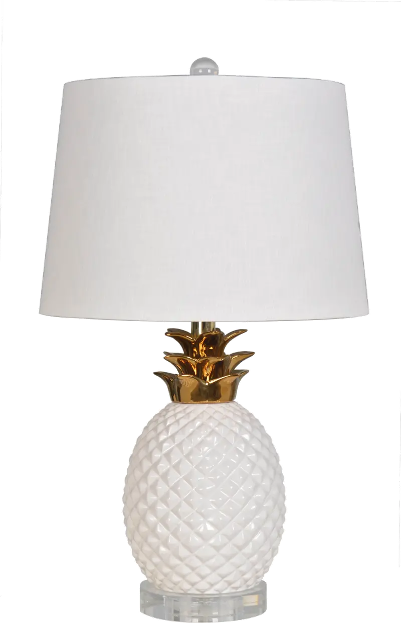 22 Inch Glossy White and Gold Plated Pineapple Table Lamp