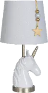 19 Inch Glossy White and Bronze Gold Unicorn Table Lamp