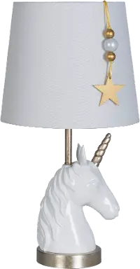 19 Inch Glossy White and Bronze Gold Unicorn Table Lamp