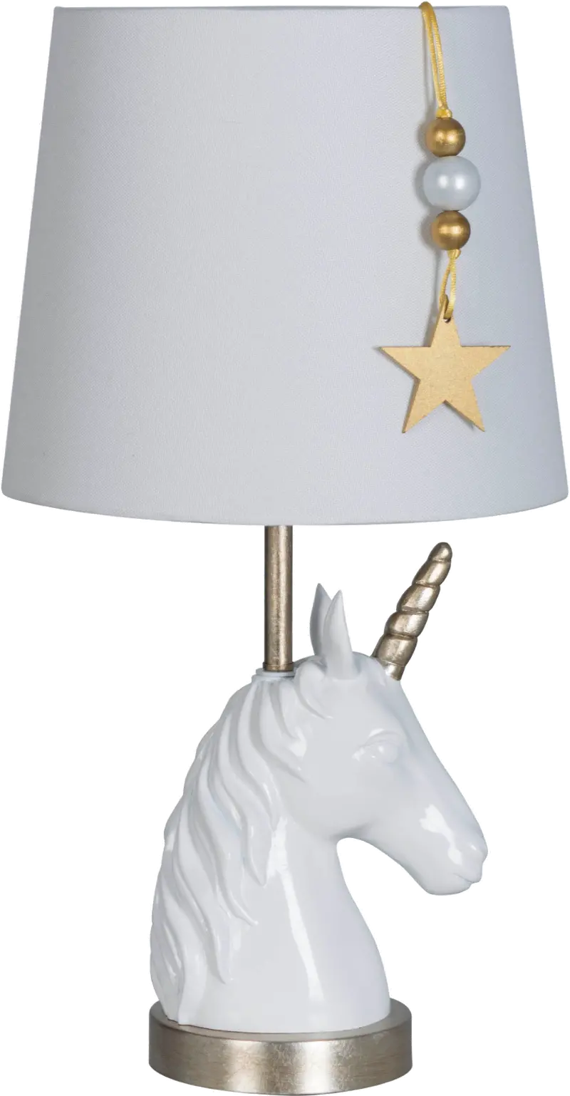 19 Inch Glossy White and Bronze Gold Unicorn Table Lamp