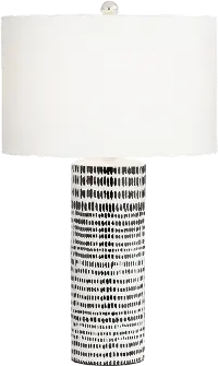 White Ceramic Table Lamp with Black Stripes