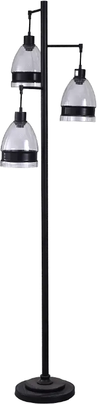 72 Inch Black Metal Floor Lamp with Glass Shades