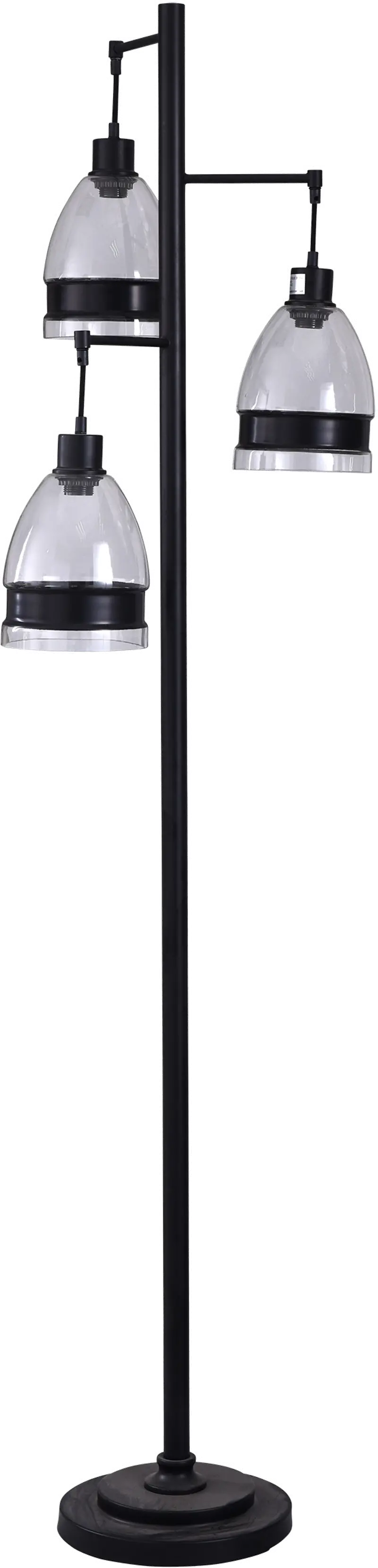 72 Inch Black Metal Floor Lamp with Glass Shades