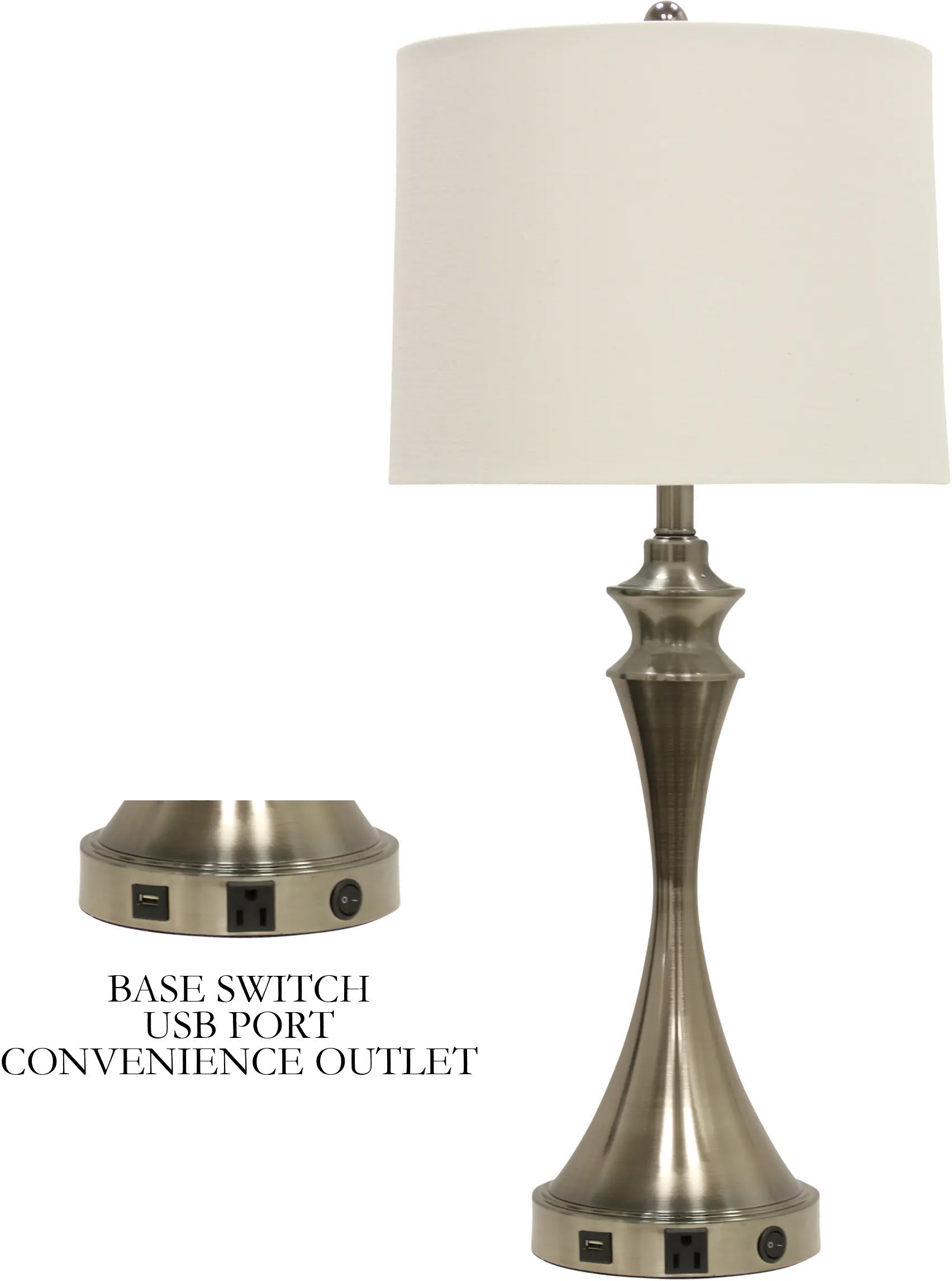 31 Inch Brushed Steel Table Lamp with USB Port and Outlet-1