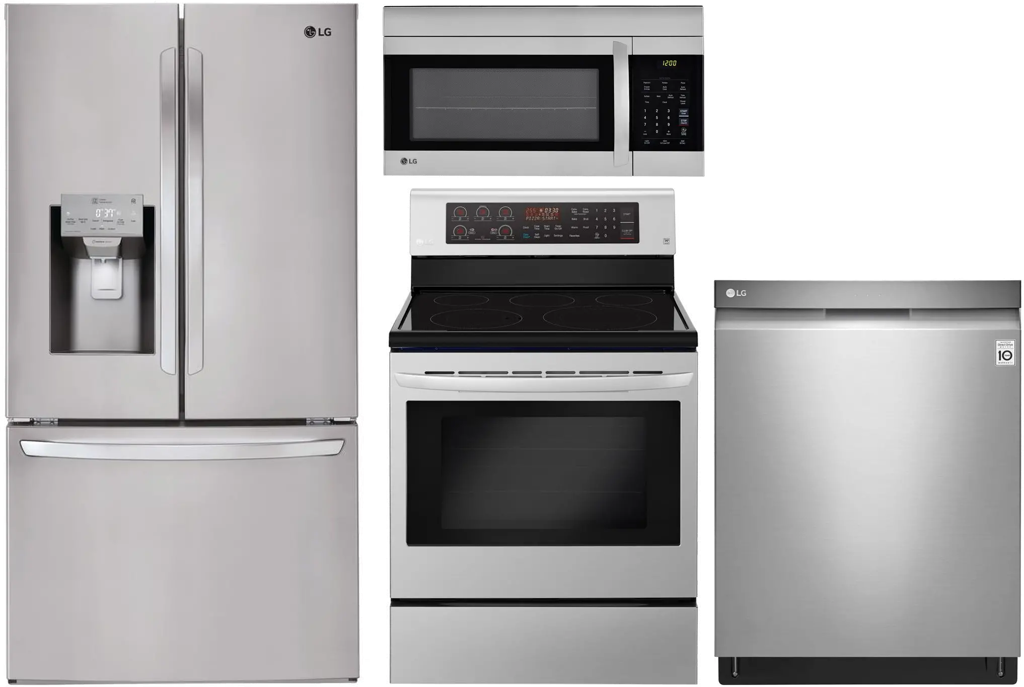 .LG-4PC-S/S-3DR-ELEC LG 4 Piece Electric Kitchen Appliance Package with Smart French Door Refrigerator - Stainless Steel-1