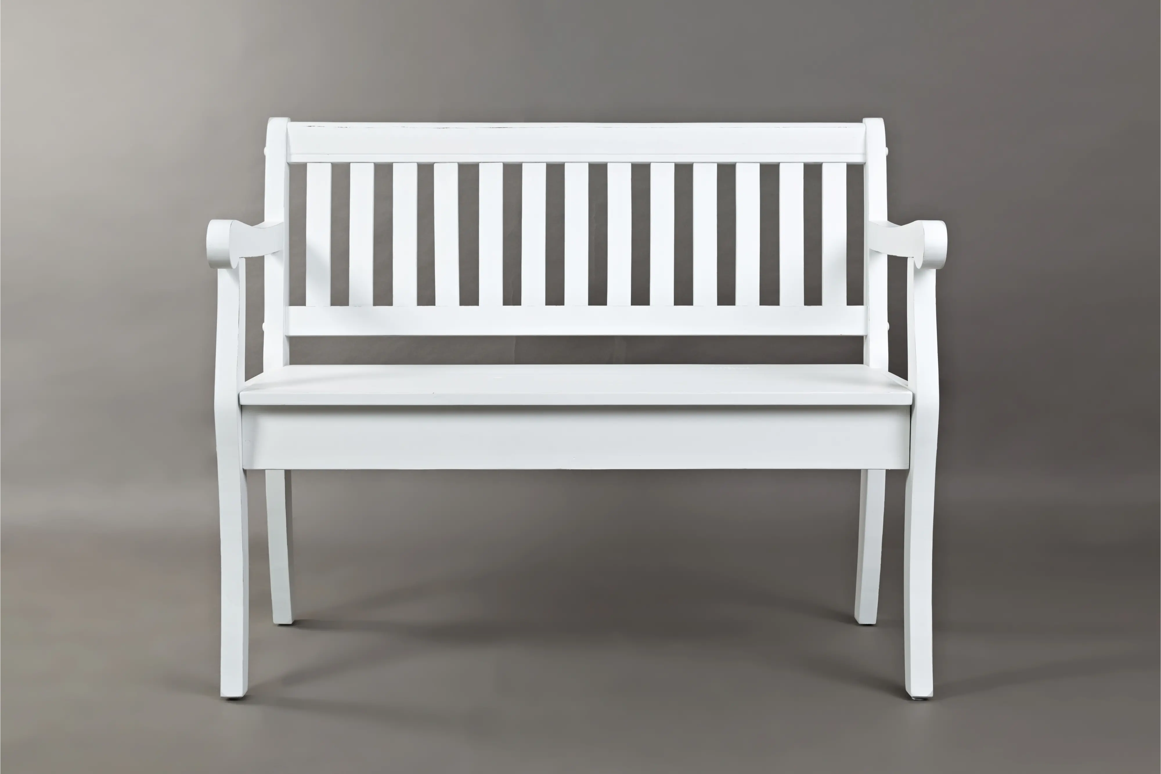 Artisan Weathered White Craft Slat Back Storage Bench-1