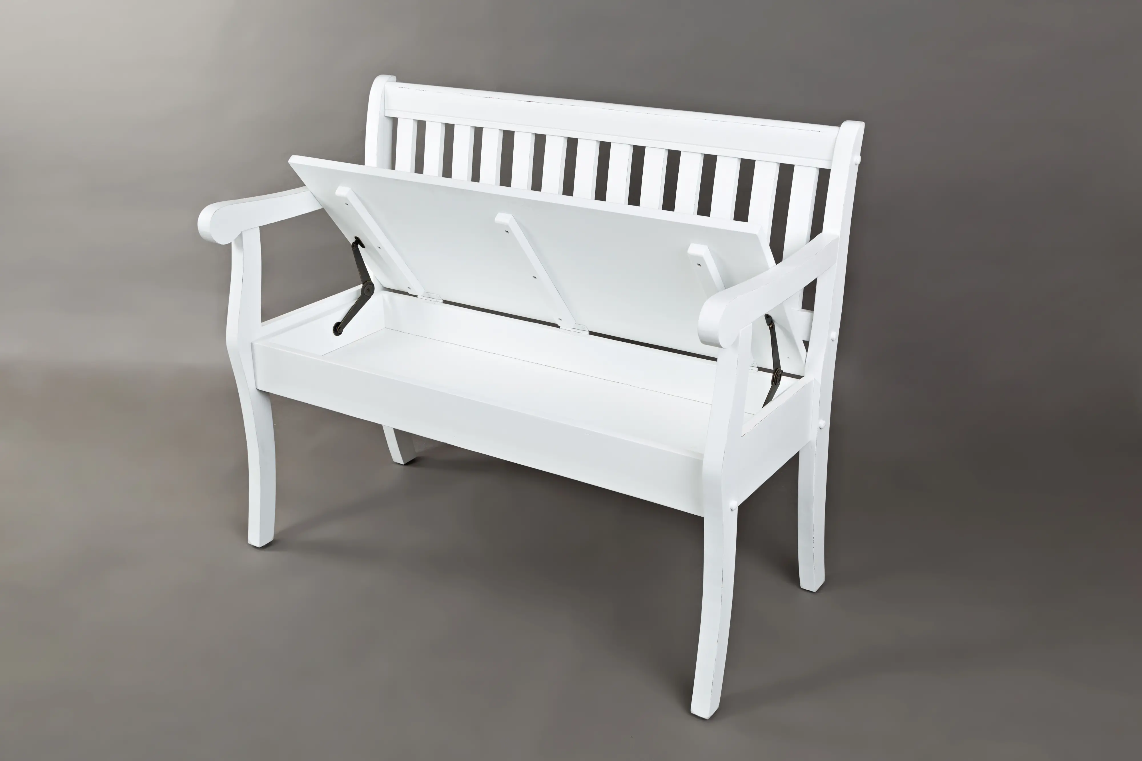 Artisan Weathered White Craft Slat Back Storage Bench-2