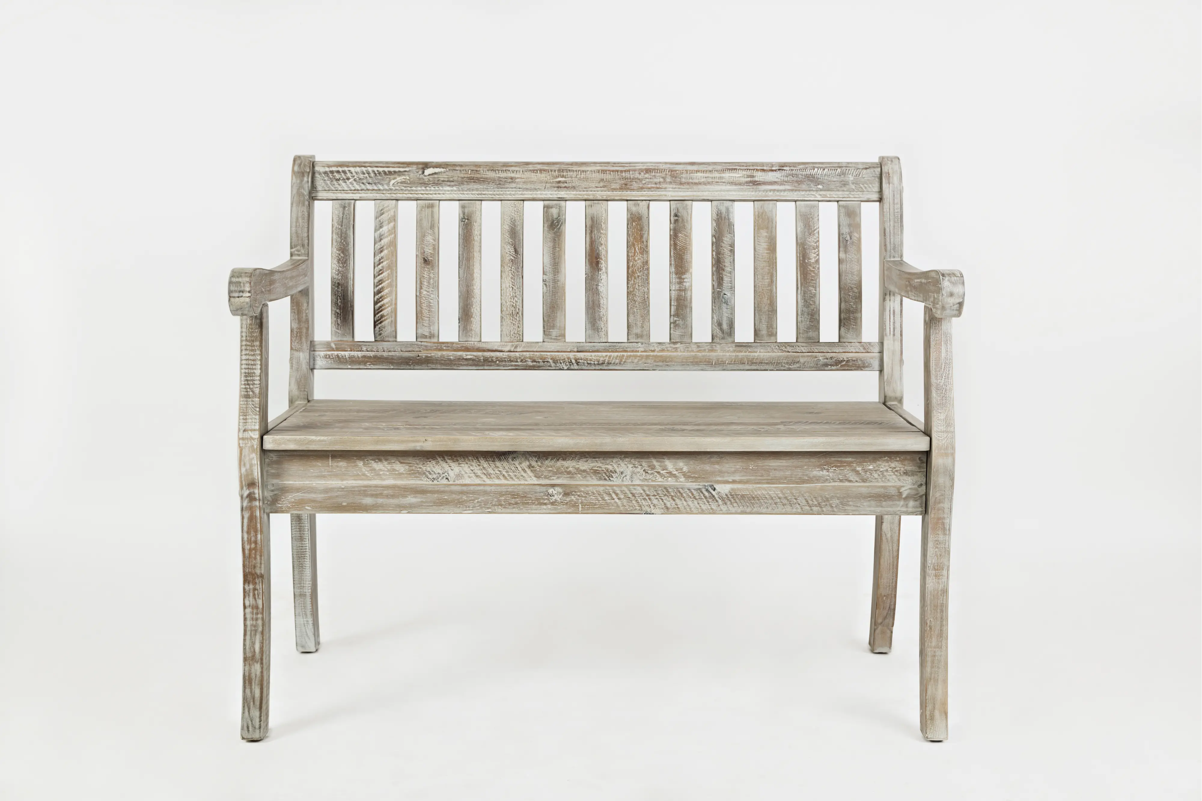 Artisan Washed Gray Craft Slat Back Storage Bench-1
