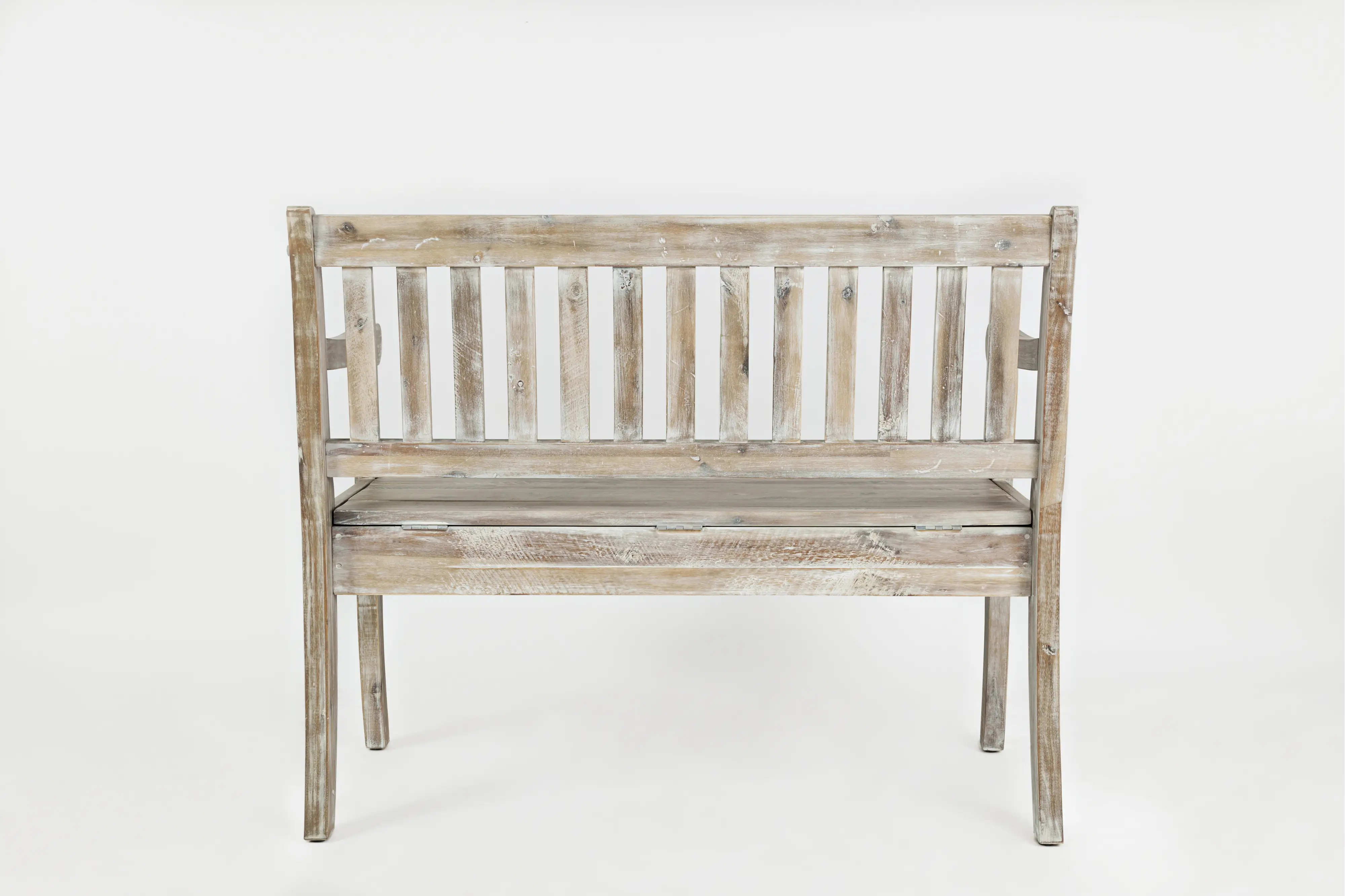 Artisan Washed Gray Craft Slat Back Storage Bench-2