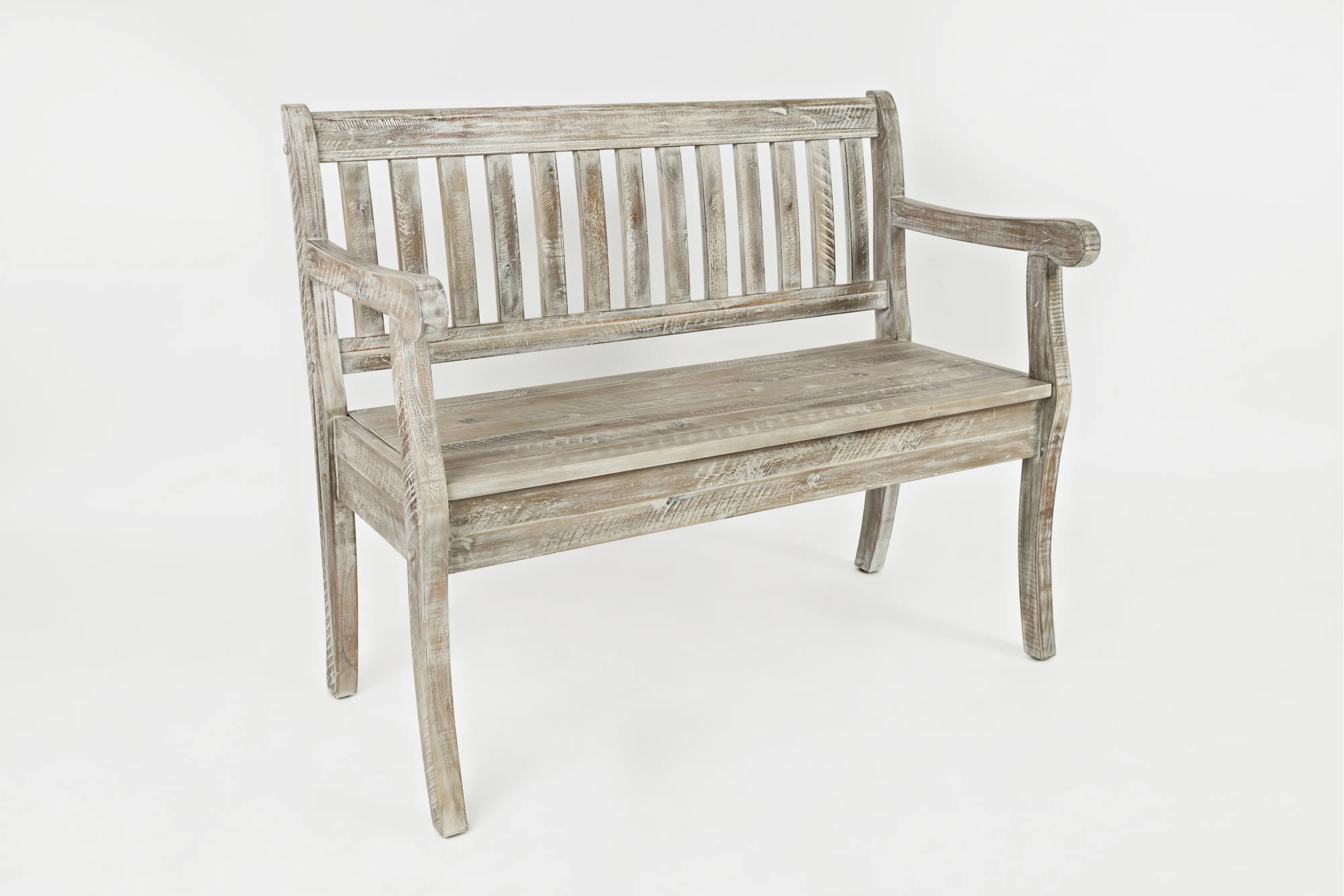 Artisan Washed Gray Craft Slat Back Storage Bench-5