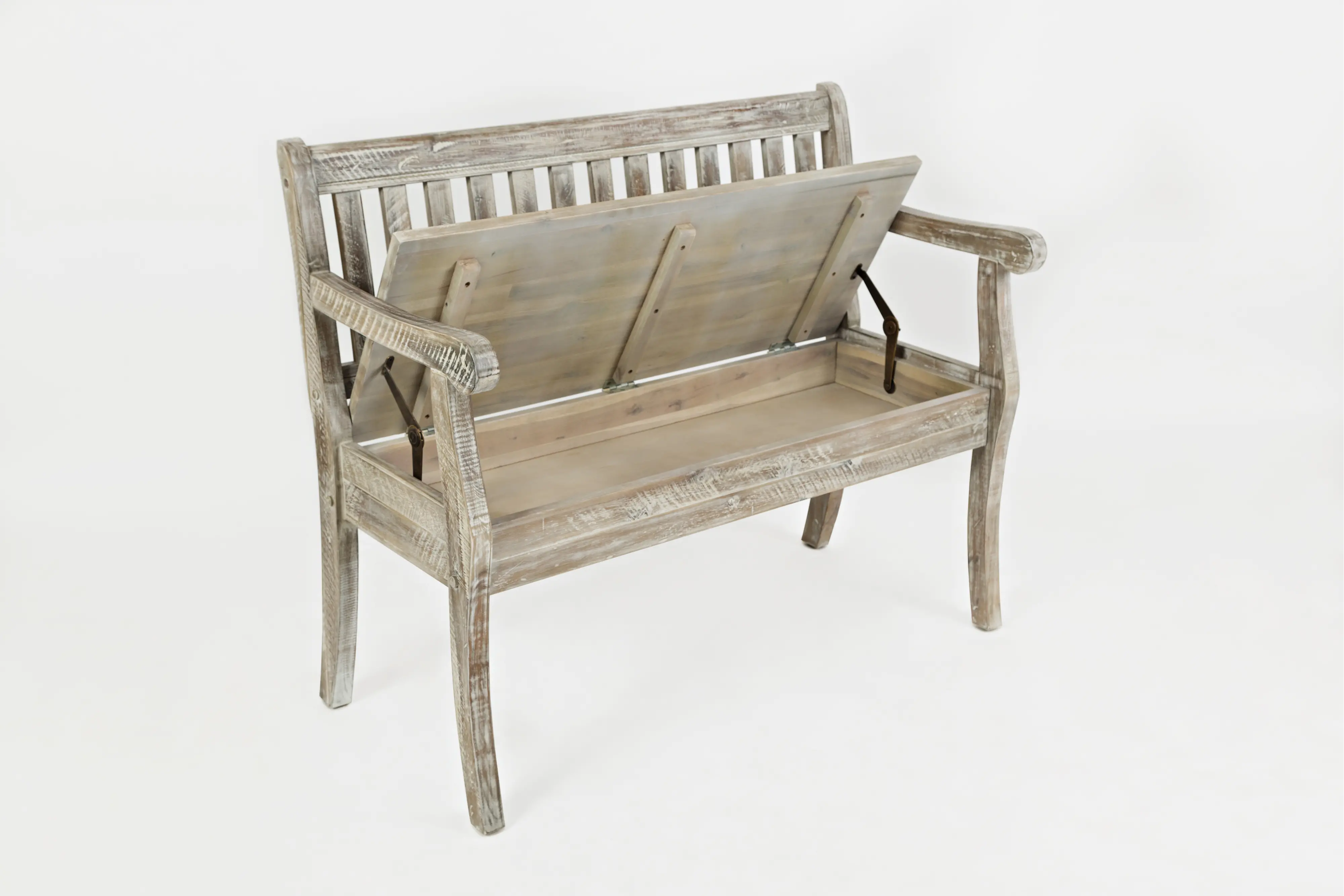 Artisan Washed Gray Craft Slat Back Storage Bench-7