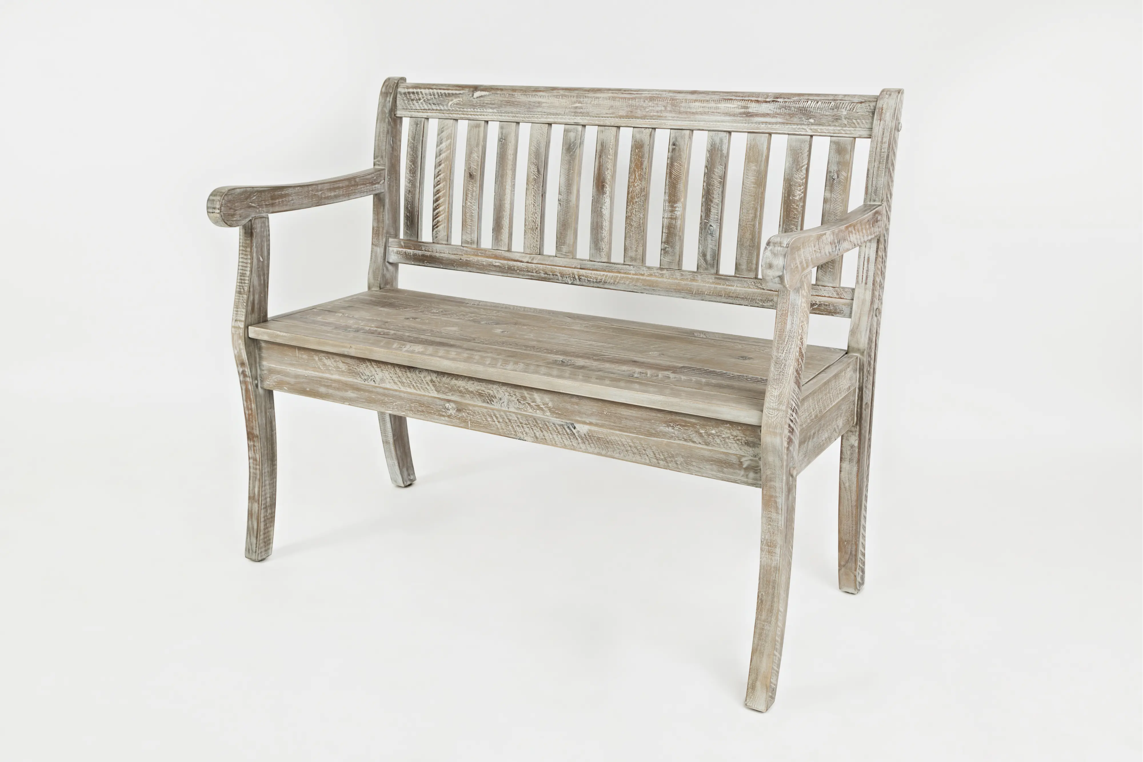 Artisan Washed Gray Craft Slat Back Storage Bench-8