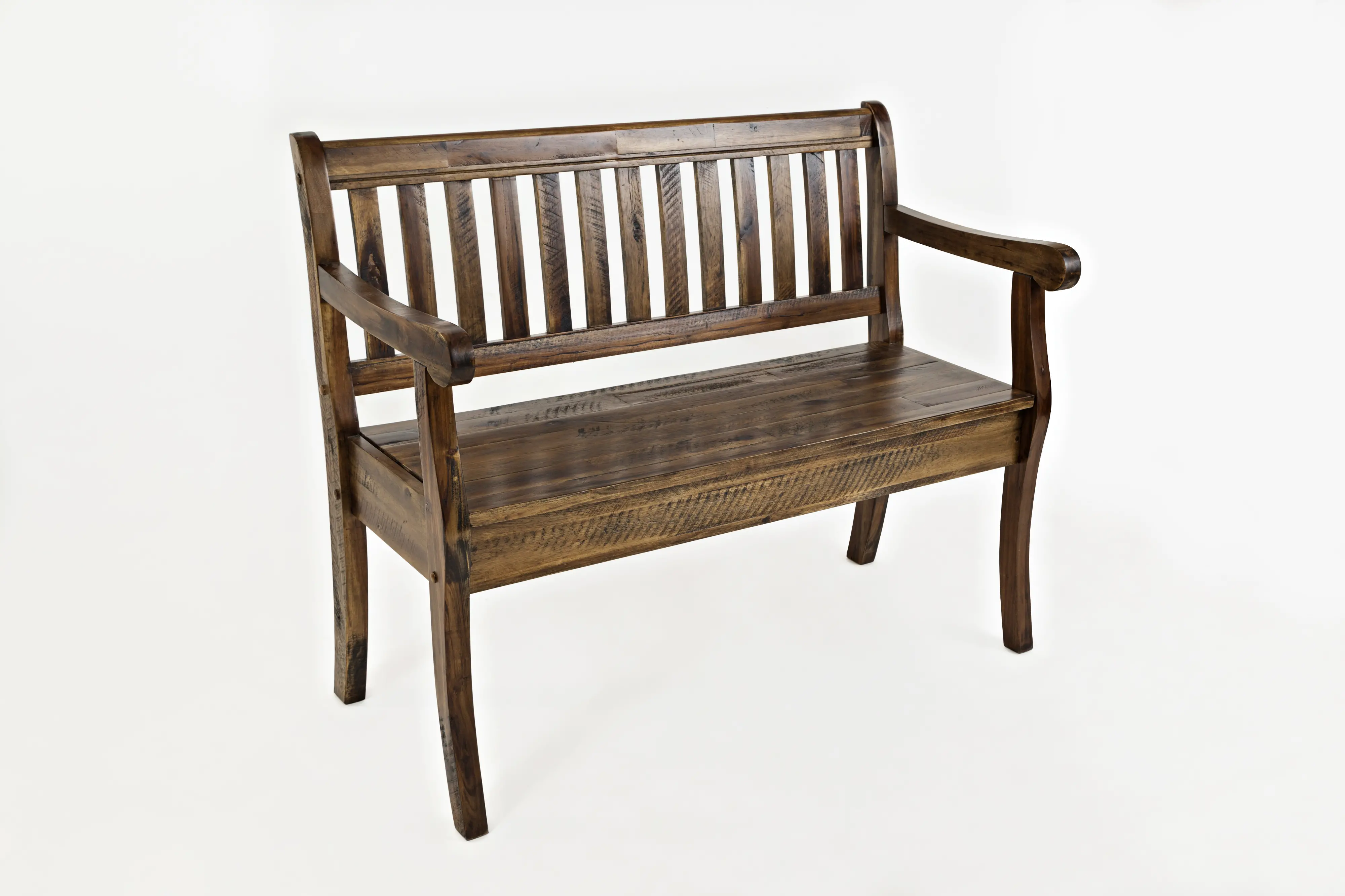 Artisan Dakota Oak Craft Slat Back Storage Bench-1