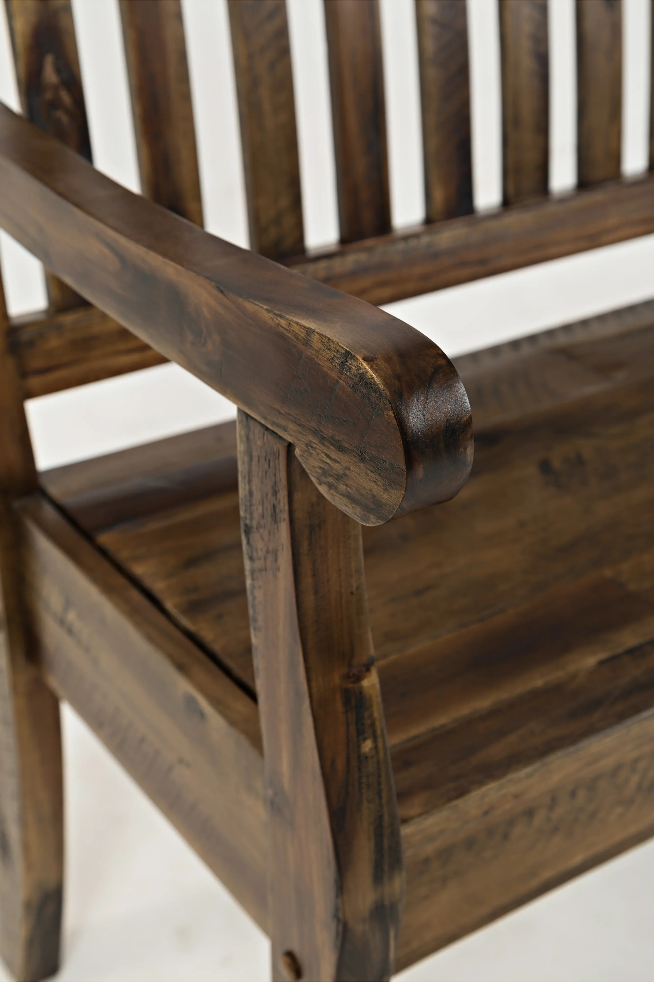 Artisan Dakota Oak Craft Slat Back Storage Bench-3