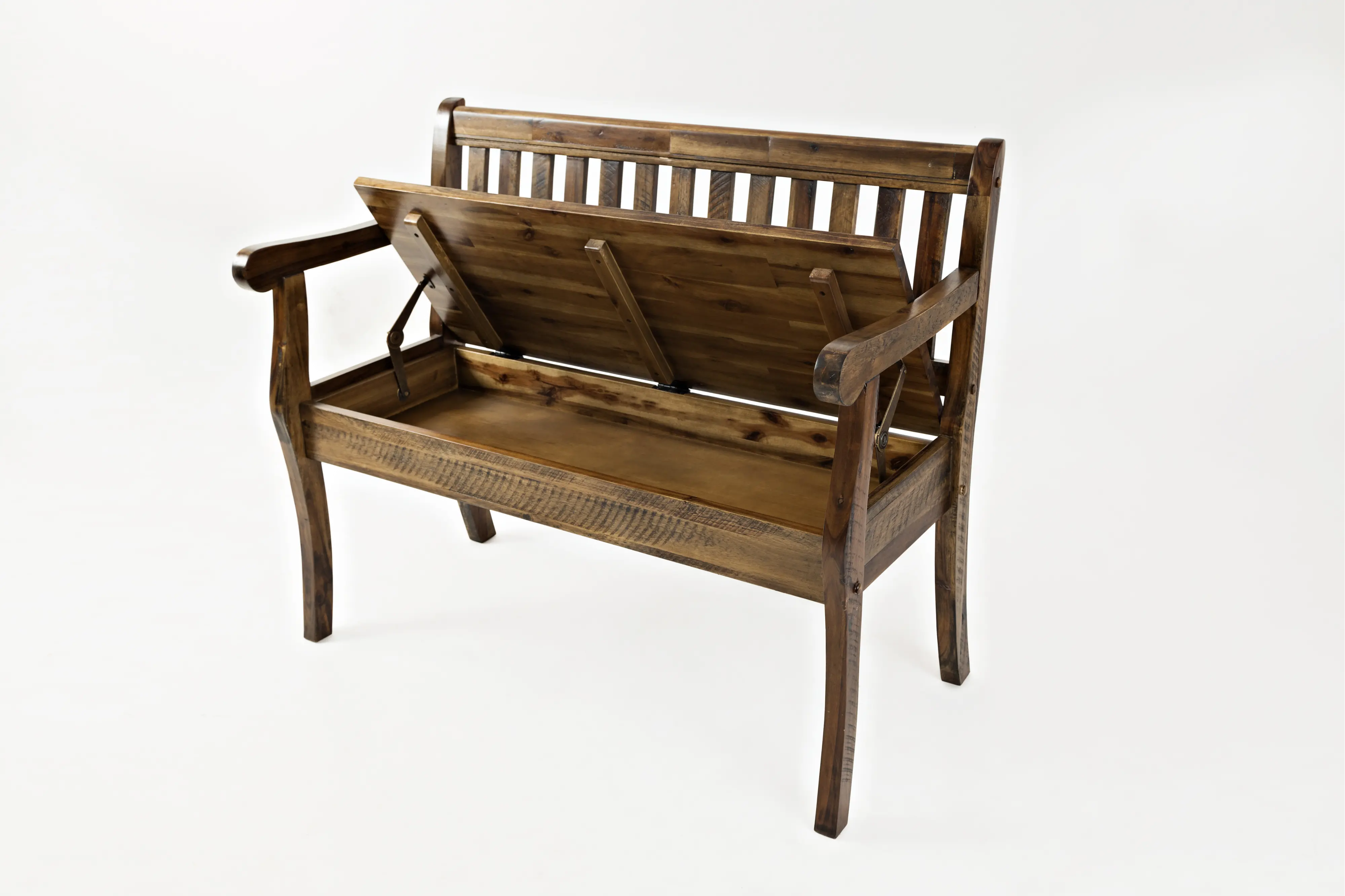 Artisan Dakota Oak Craft Slat Back Storage Bench-6