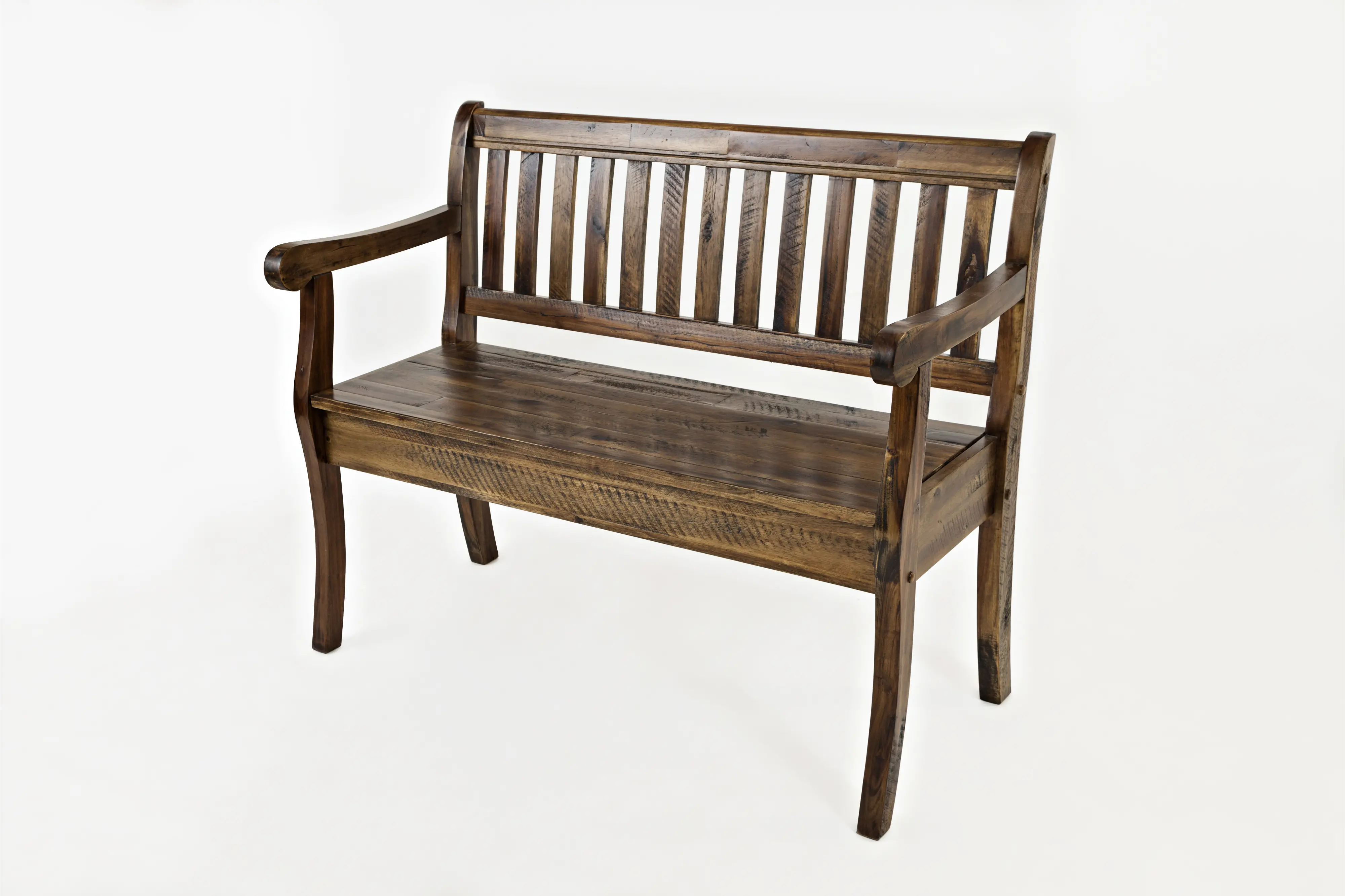 Artisan Dakota Oak Craft Slat Back Storage Bench-7