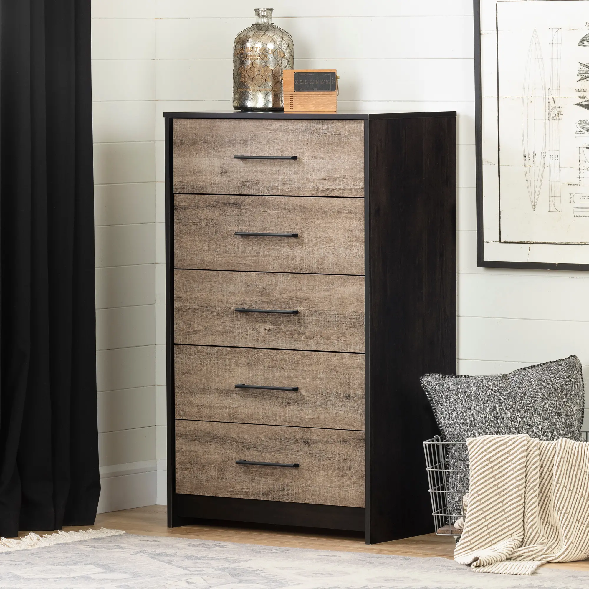 12228 Modern Weathered Oak and Brown 5 Drawer Chest - South Shore-2