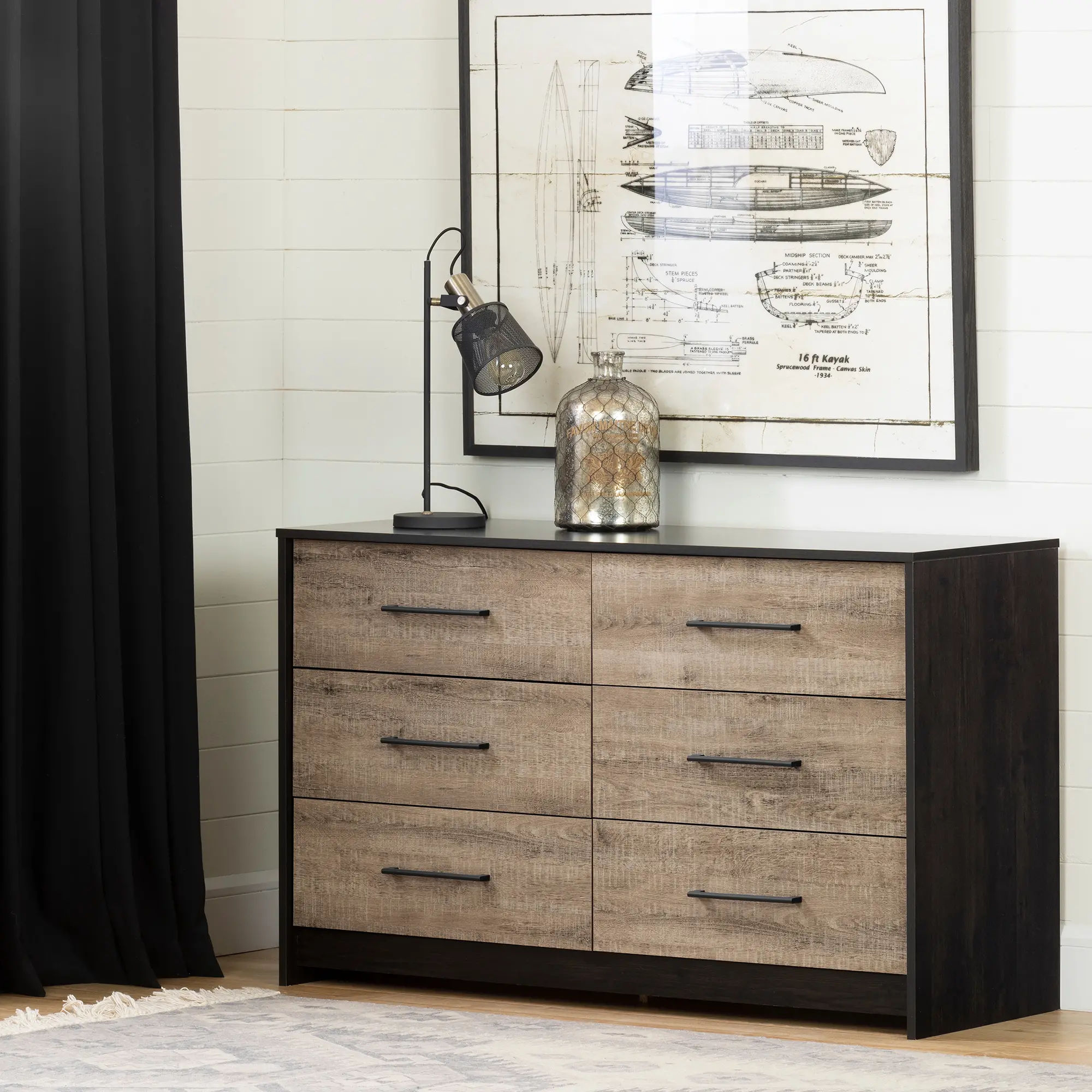 12229 Contemporary Weathered Oak and Brown 6 Drawer Dresser - South Shore-2