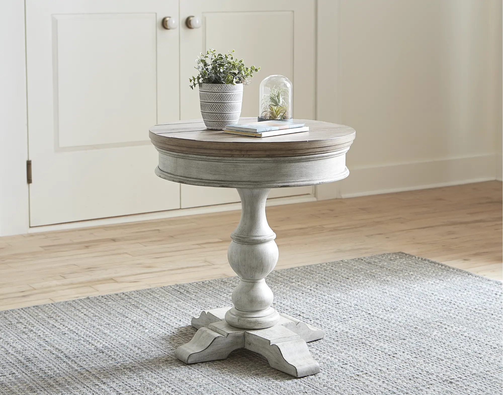 824-OT1022 Heartland Weathered White Oak and Tobacco Round Side Table-2