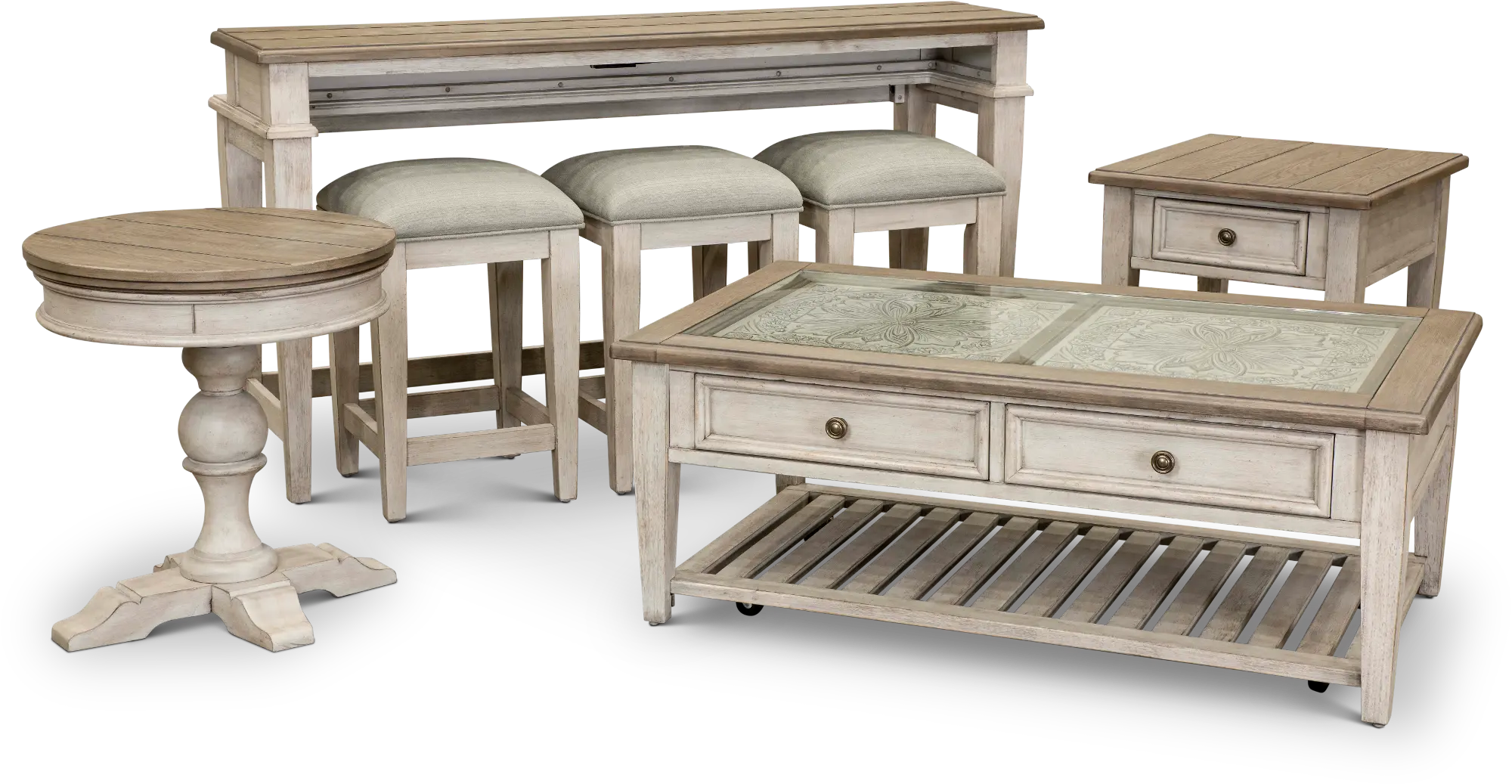 824-OT1022 Heartland Weathered White Oak and Tobacco Round Side Table-6