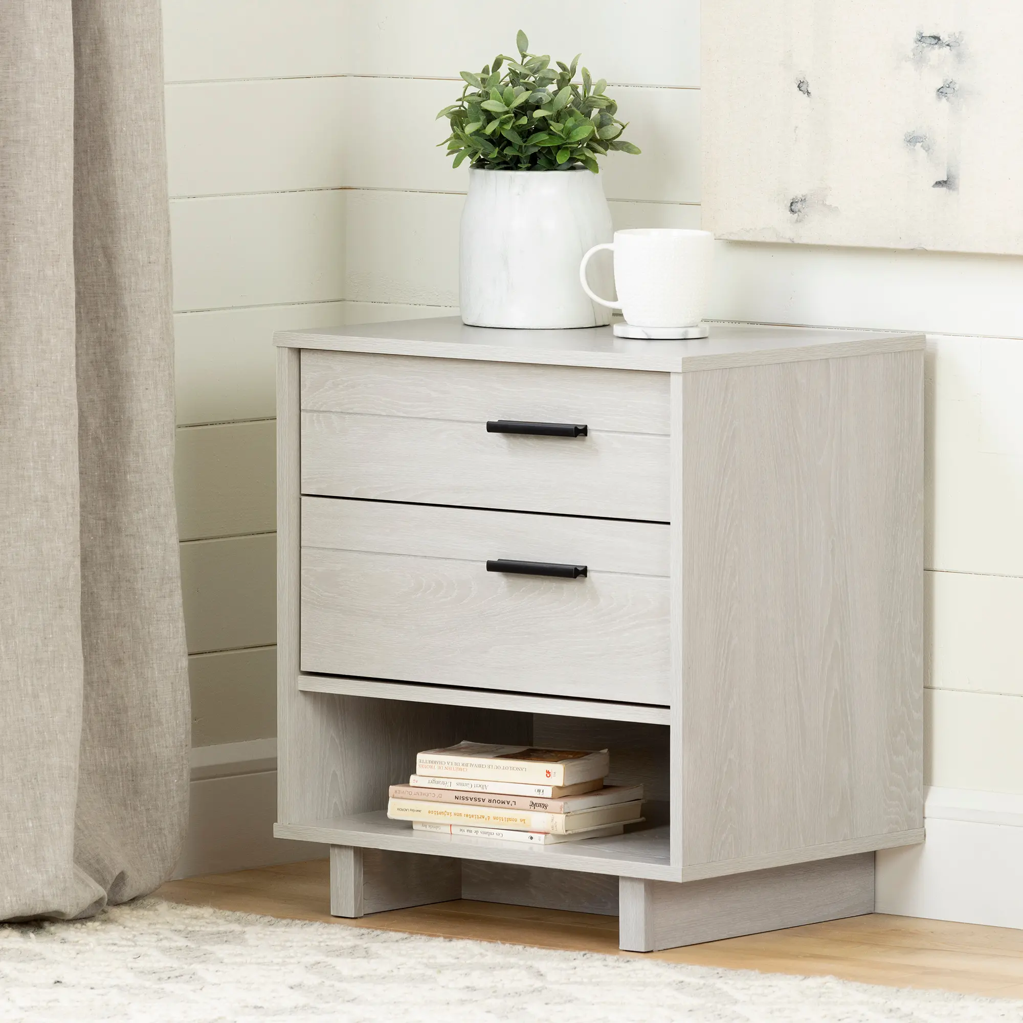 11954 Modern Light Gray Nightstand with Sliding Shelf - South Shore-2