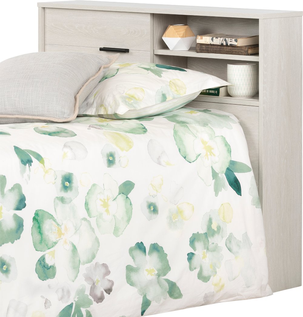 Modern Light Gray Twin Storage Headboard - South Shore