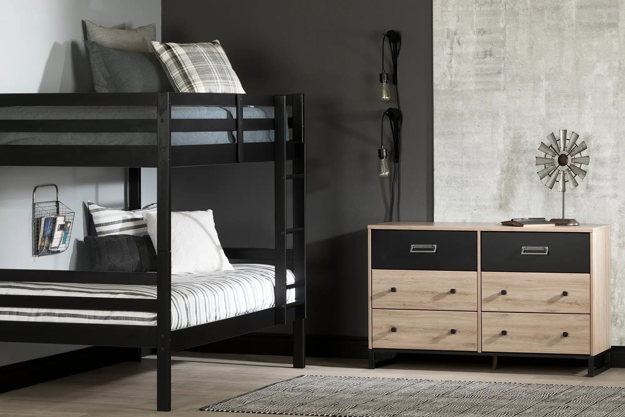 11819 Industrial Modern Black Twin-over-Twin Bunk Bed - South Shore-4