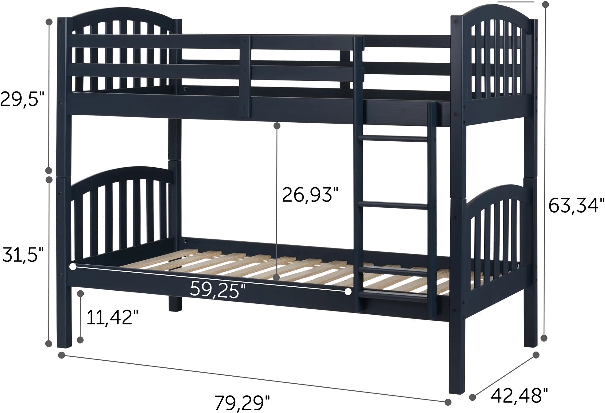 11820 Cottage Navy Blue Twin-over-Twin Bunk Bed - South Shore-1